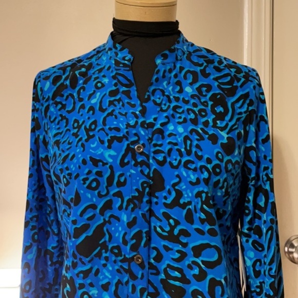 Style & Co Petite Blouse M Blue & Black - Picture 3 of 10